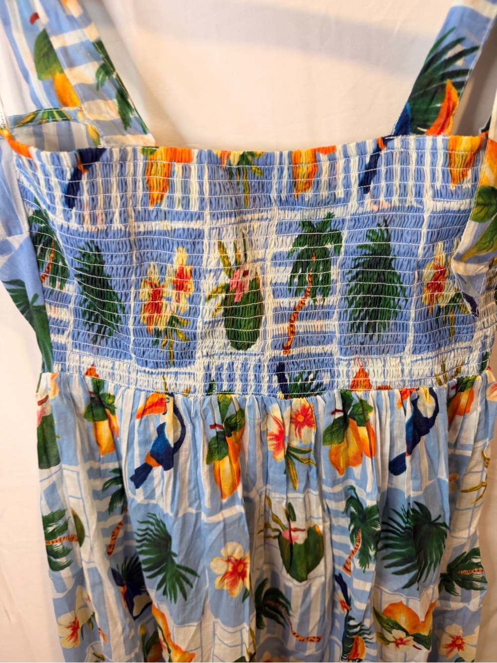 Blue Tropical Print Maxi Dress with Tie Straps - Picture 9 of 9